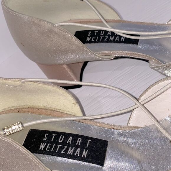 Stuart Weitzman Tubex Oyster Sparkle Lame Rhinestone Trim Shoes Size 8 - Picture 4 of 15